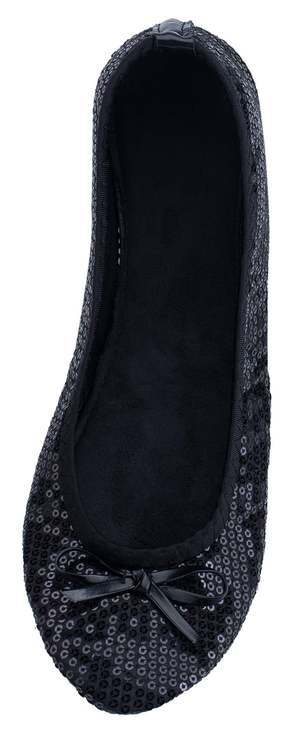 Women Foldable Flat Slipper Shoe-Black Sequin+Expandable Tote