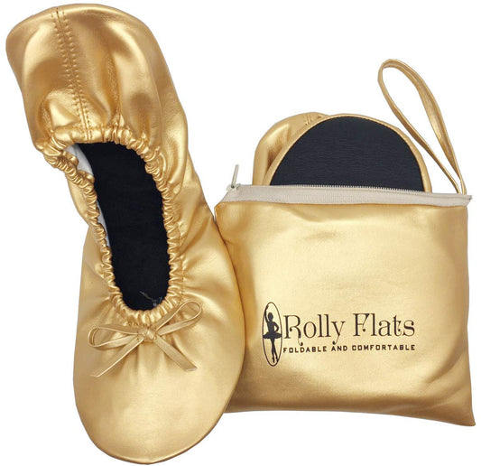 Women Foldable Flat Slipper Shoe-Gold