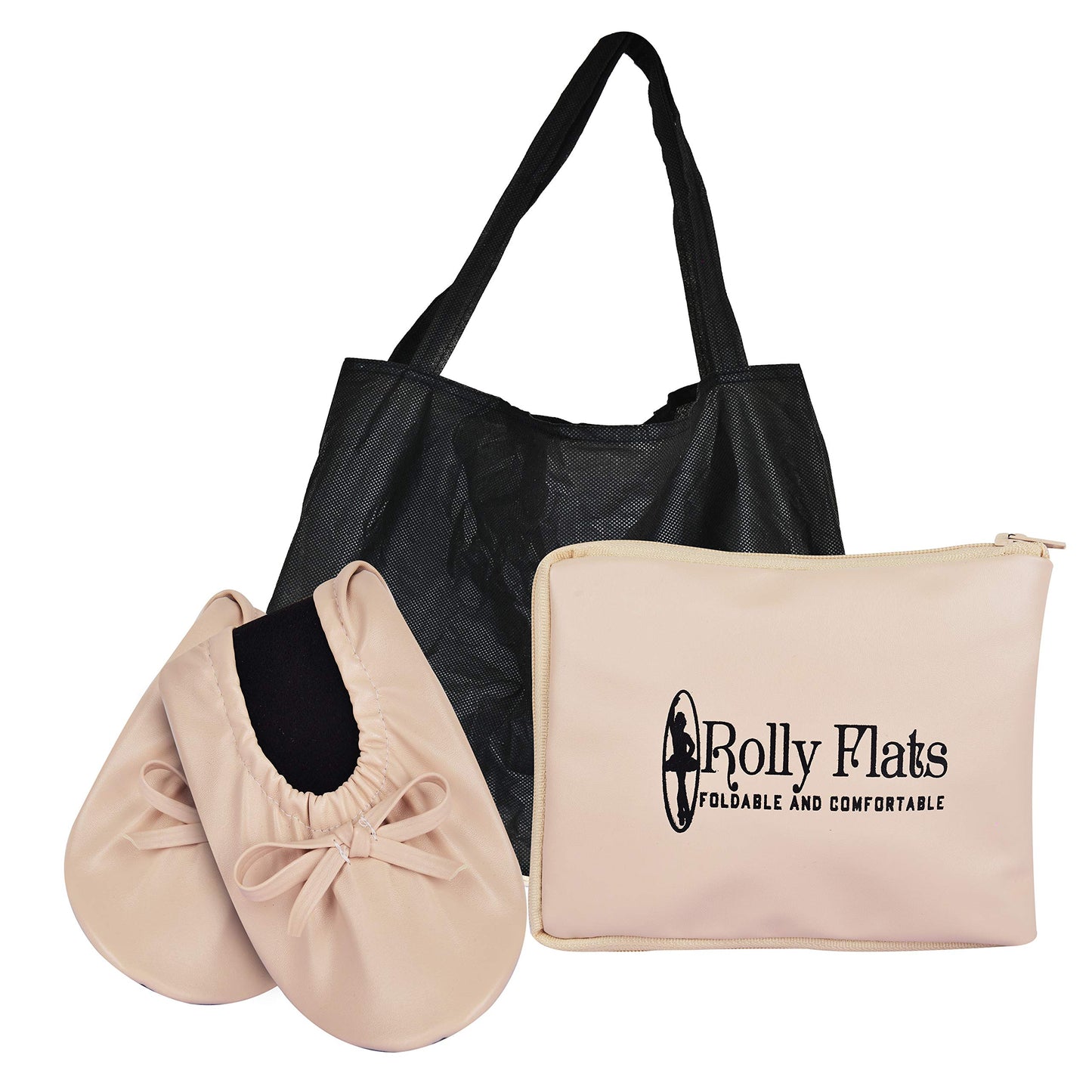 Women Foldable Flat Slipper Shoe-Nude+Expandable Tote