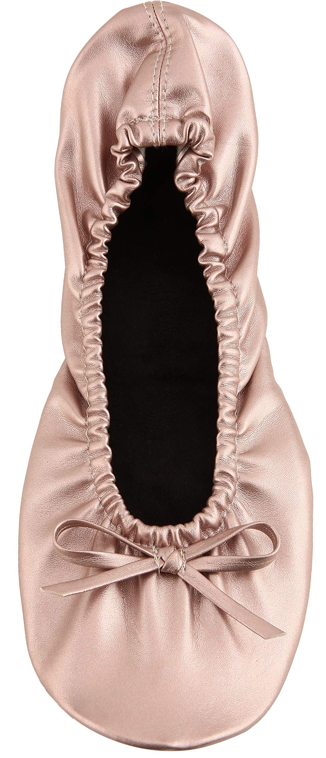 Women Foldable Flat Slipper Shoe-Rose Gold+Expandable Tote