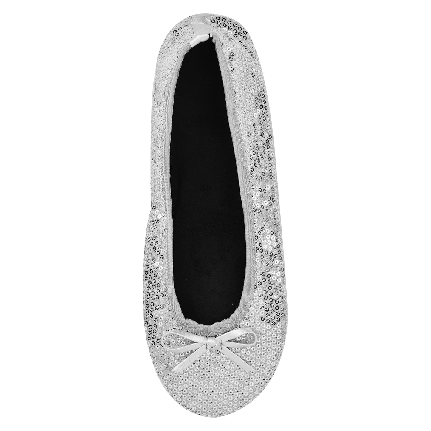 Women Foldable Flat Slipper Shoe-Silver Sequin