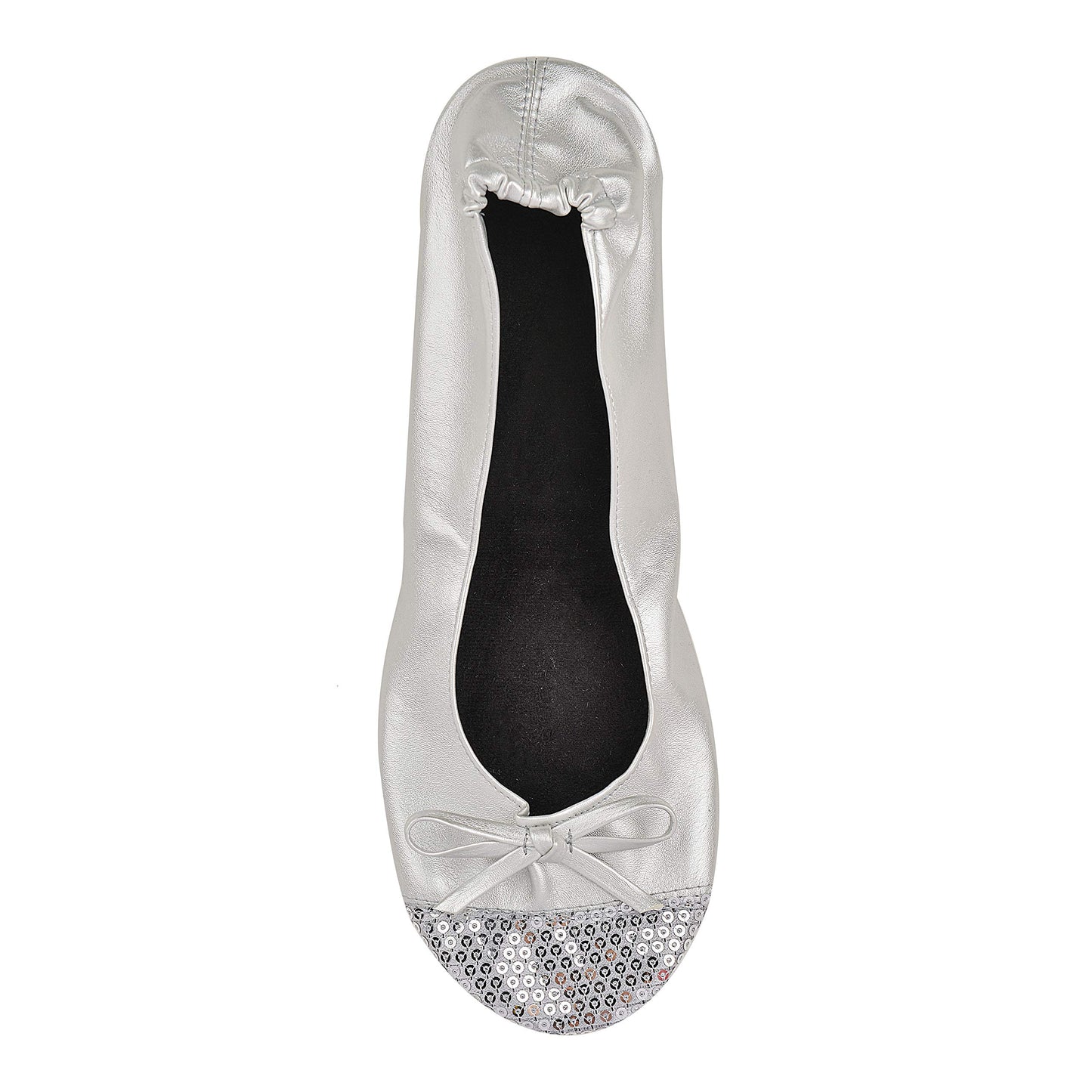 Women Foldable Flat Slipper Shoe-Silver Sequin Tip
