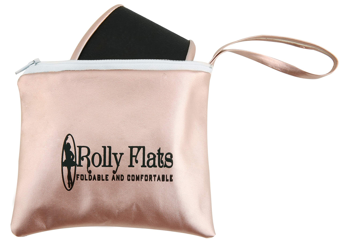 Women Foldable Flat Slipper Shoe-Rose Gold+Expandable Tote