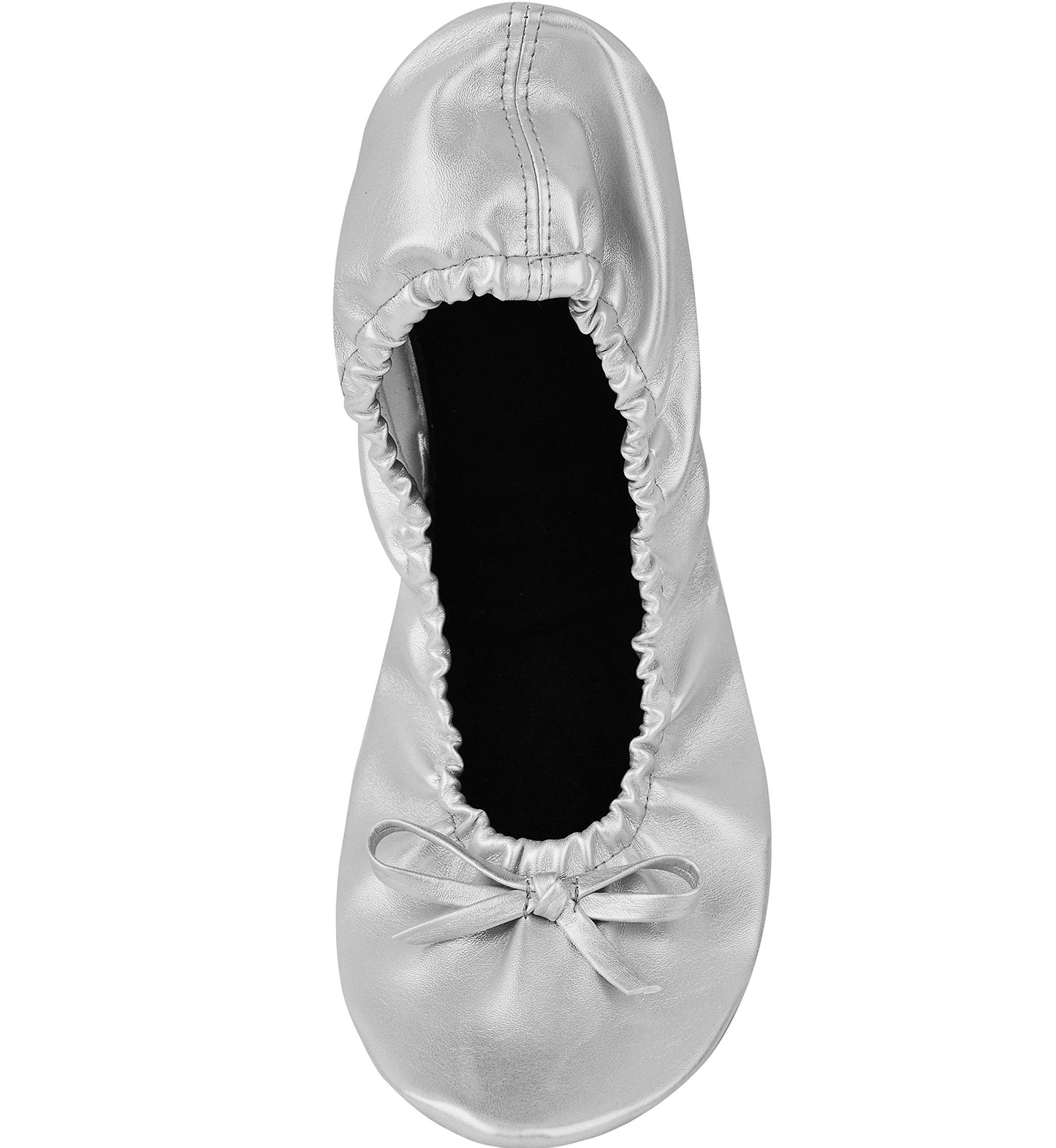 Women Foldable Flat Slipper Shoe-Silver+Expandable Tote