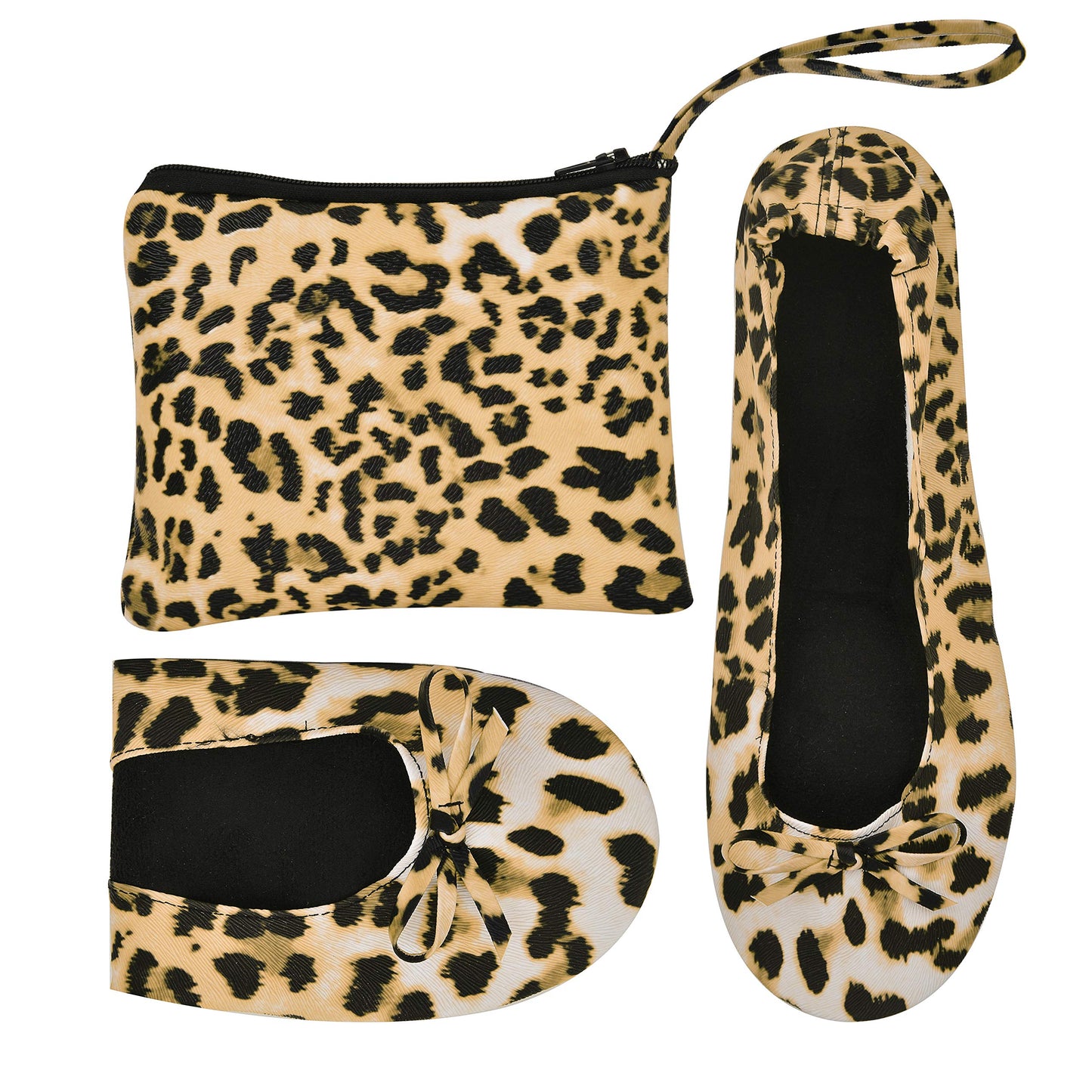 Women Foldable Flat Slipper Shoe-Yellow Leopard