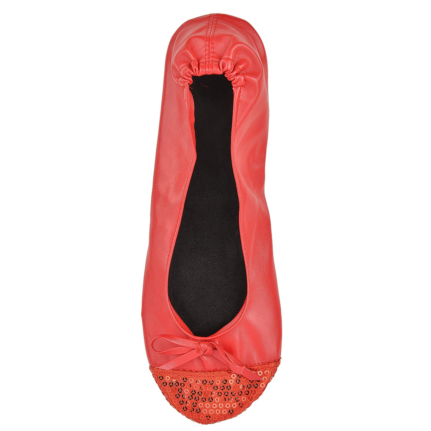 Women Foldable Flat Slipper Shoe-Red Sequin Tip