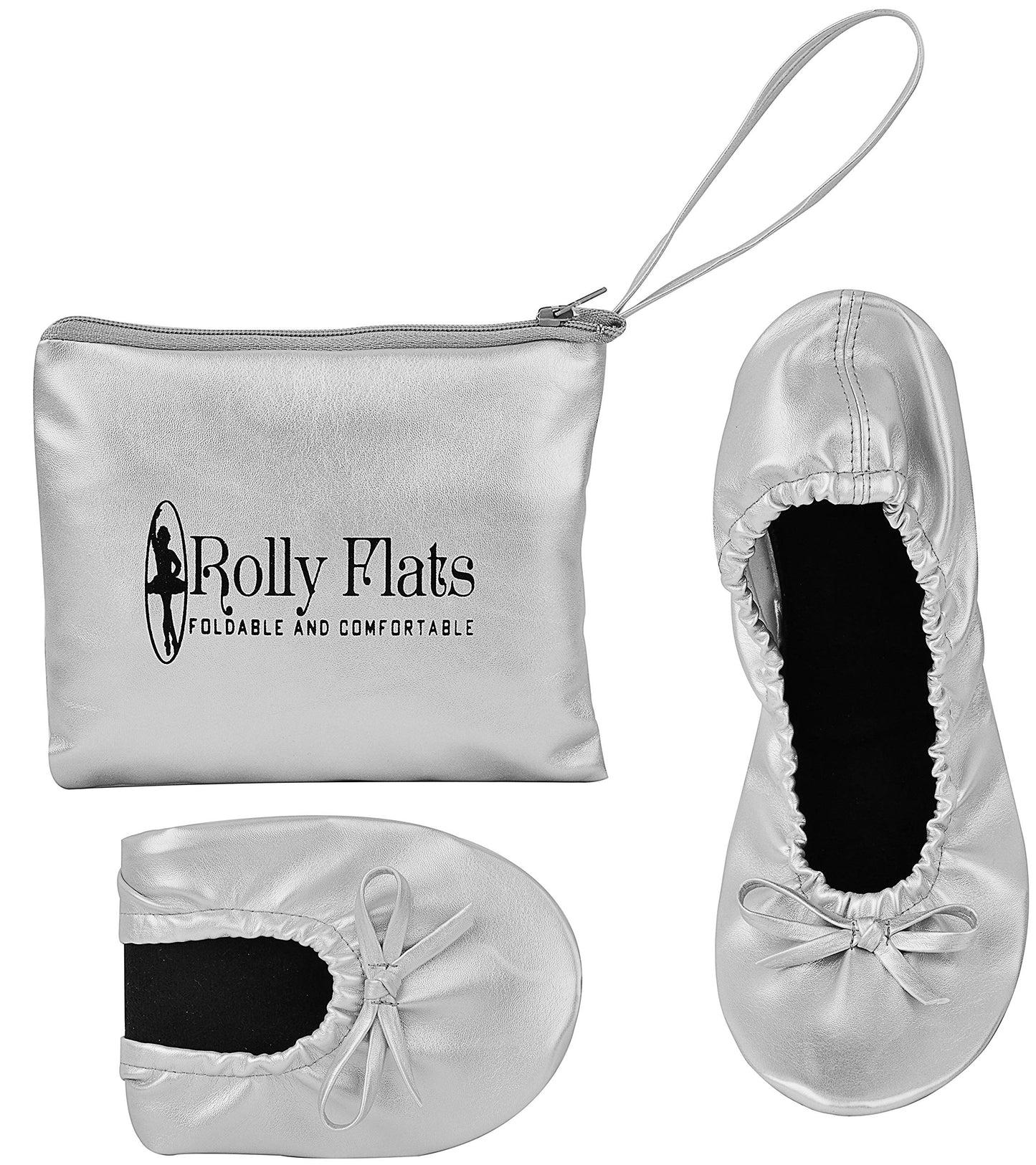 Women Foldable Flat Slipper Shoe-Silver+Expandable Tote