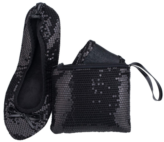 Kid Foldable Flat Slipper Shoe-Black Sequin