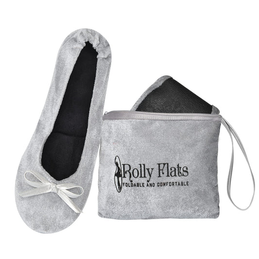 Women Foldable Flat Slipper Shoe-Light Grey Velvet