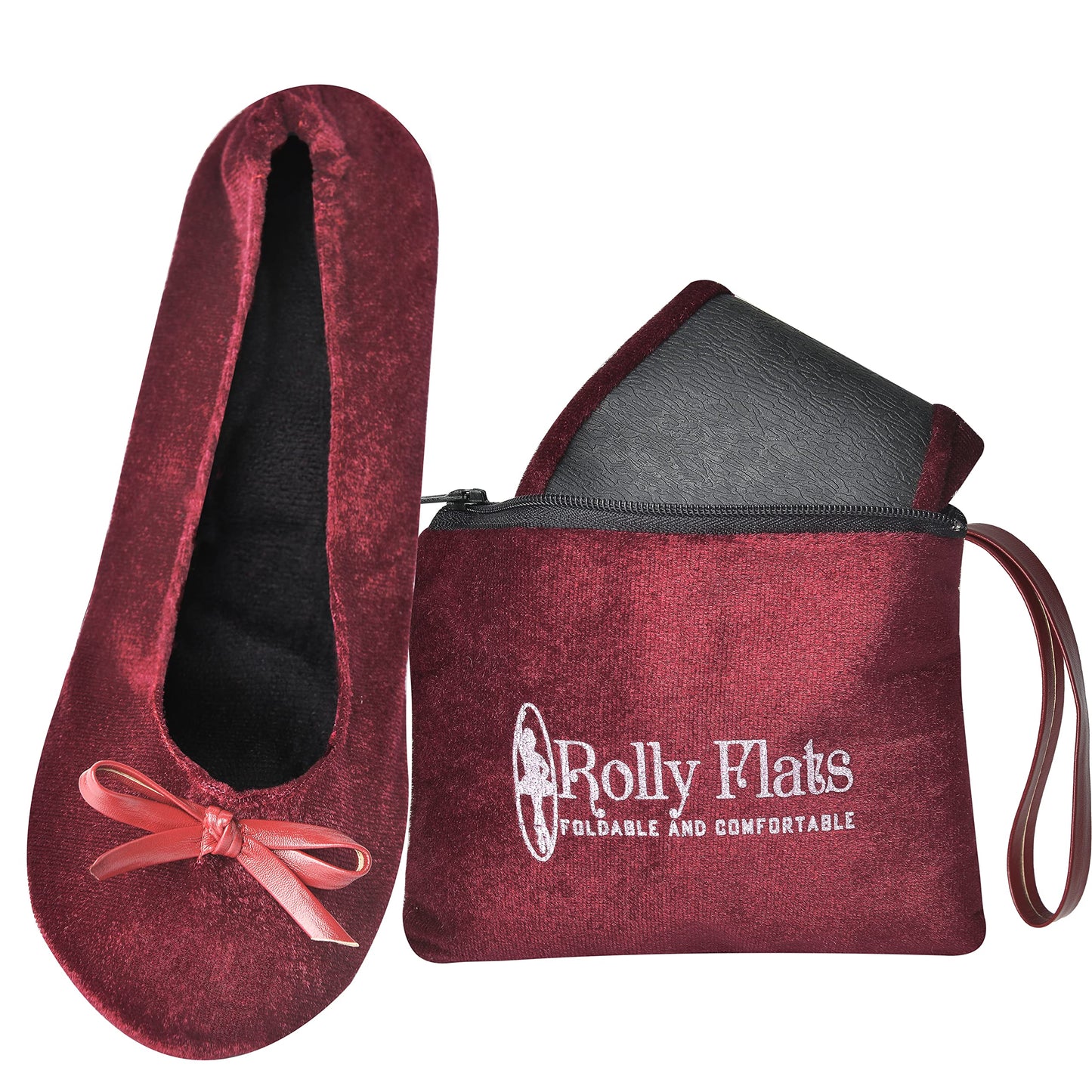 Women Foldable Flat Slipper Shoe-Burgundy Velvet