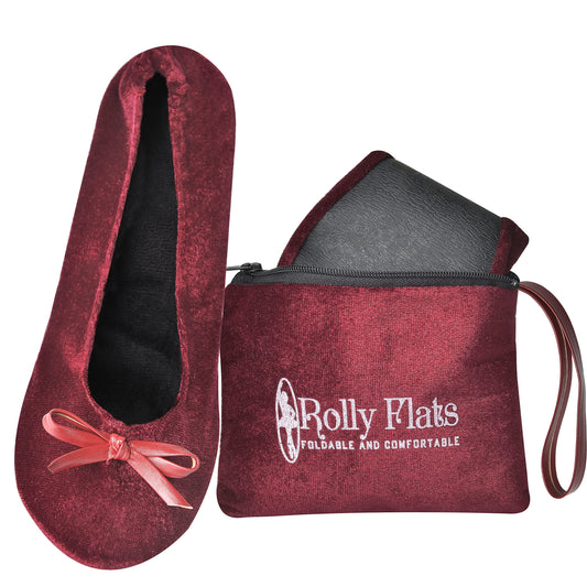 Women Foldable Flat Slipper Shoe-Burgundy Velvet