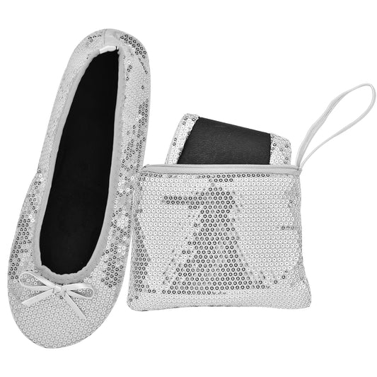 Women Foldable Flat Slipper Shoe-Silver Sequin