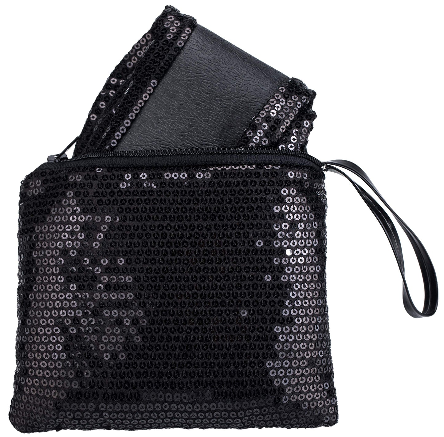 Women Foldable Flat Slipper Shoe-Black Sequin+Expandable Tote