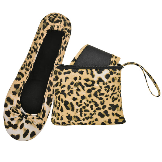 Women Foldable Flat Slipper Shoe-Yellow Leopard