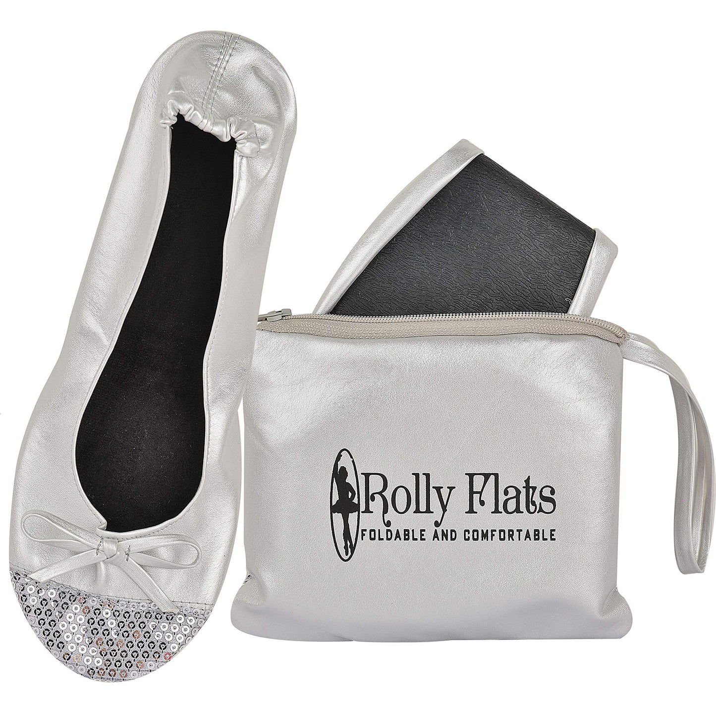 Women Foldable Flat Slipper Shoe-Silver Sequin Tip