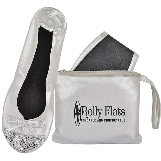 Women Foldable Flat Slipper Shoe-Silver Sequin Tip