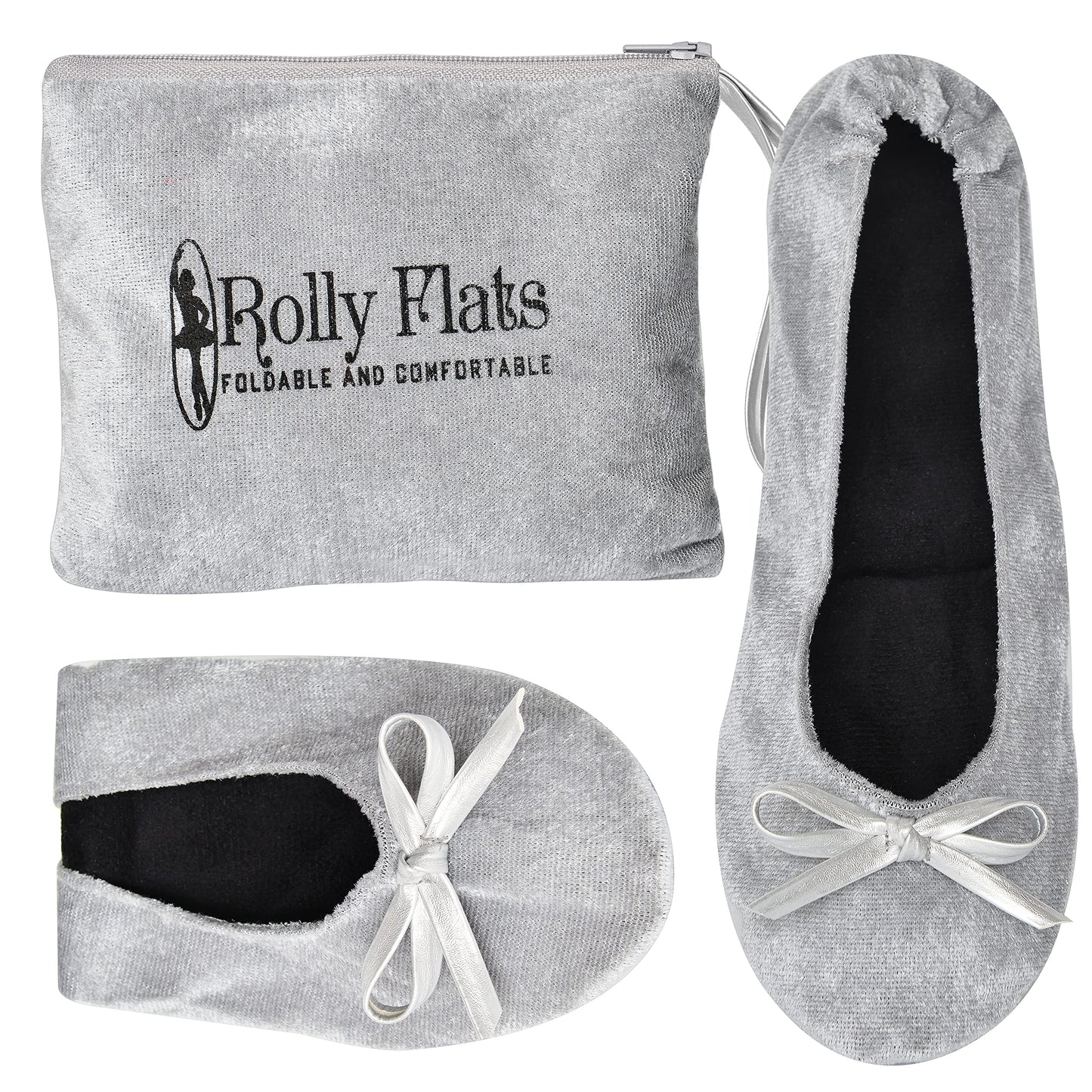 Women Foldable Flat Slipper Shoe-Light Grey Velvet