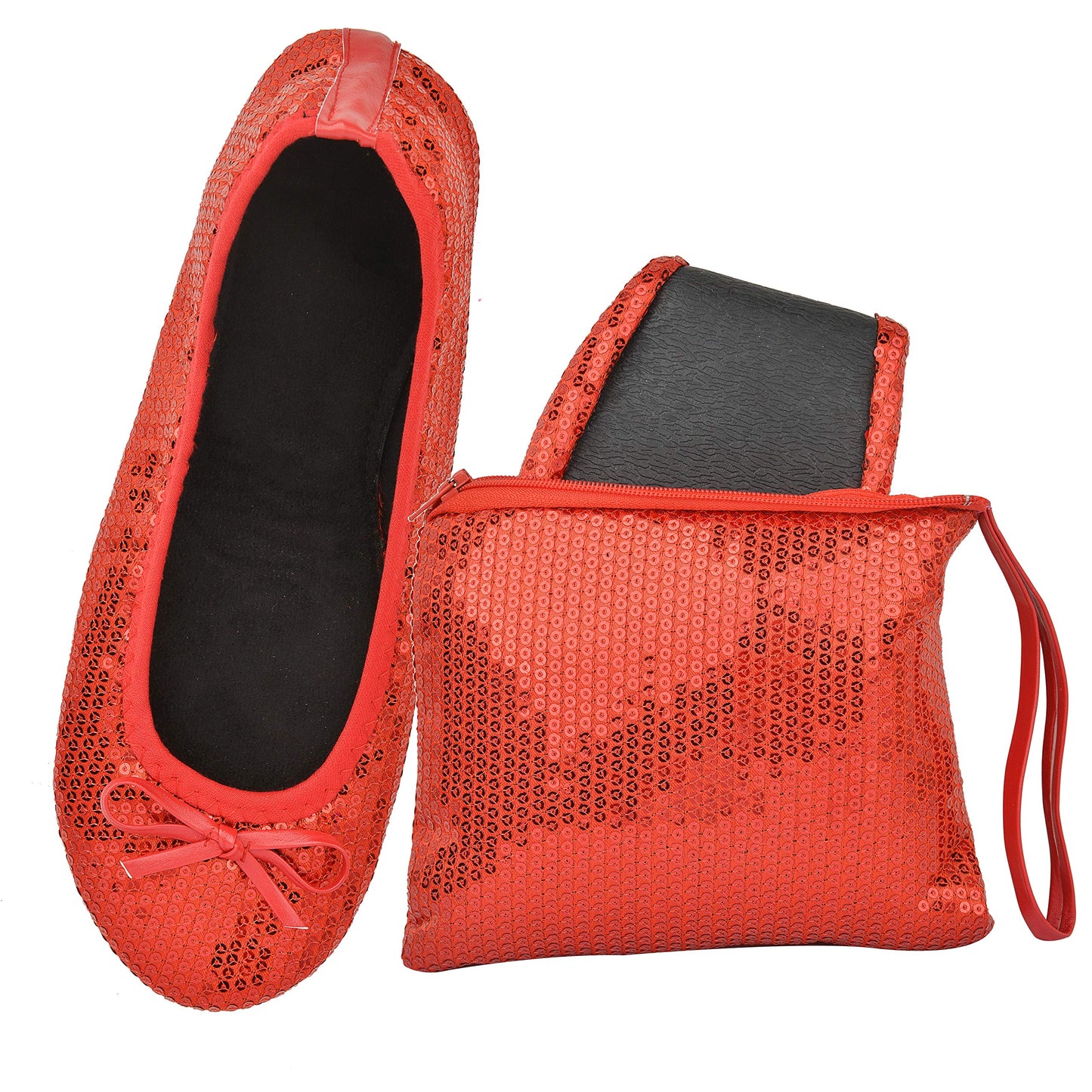 Women Foldable Flat Slipper Shoe-Red Sequin