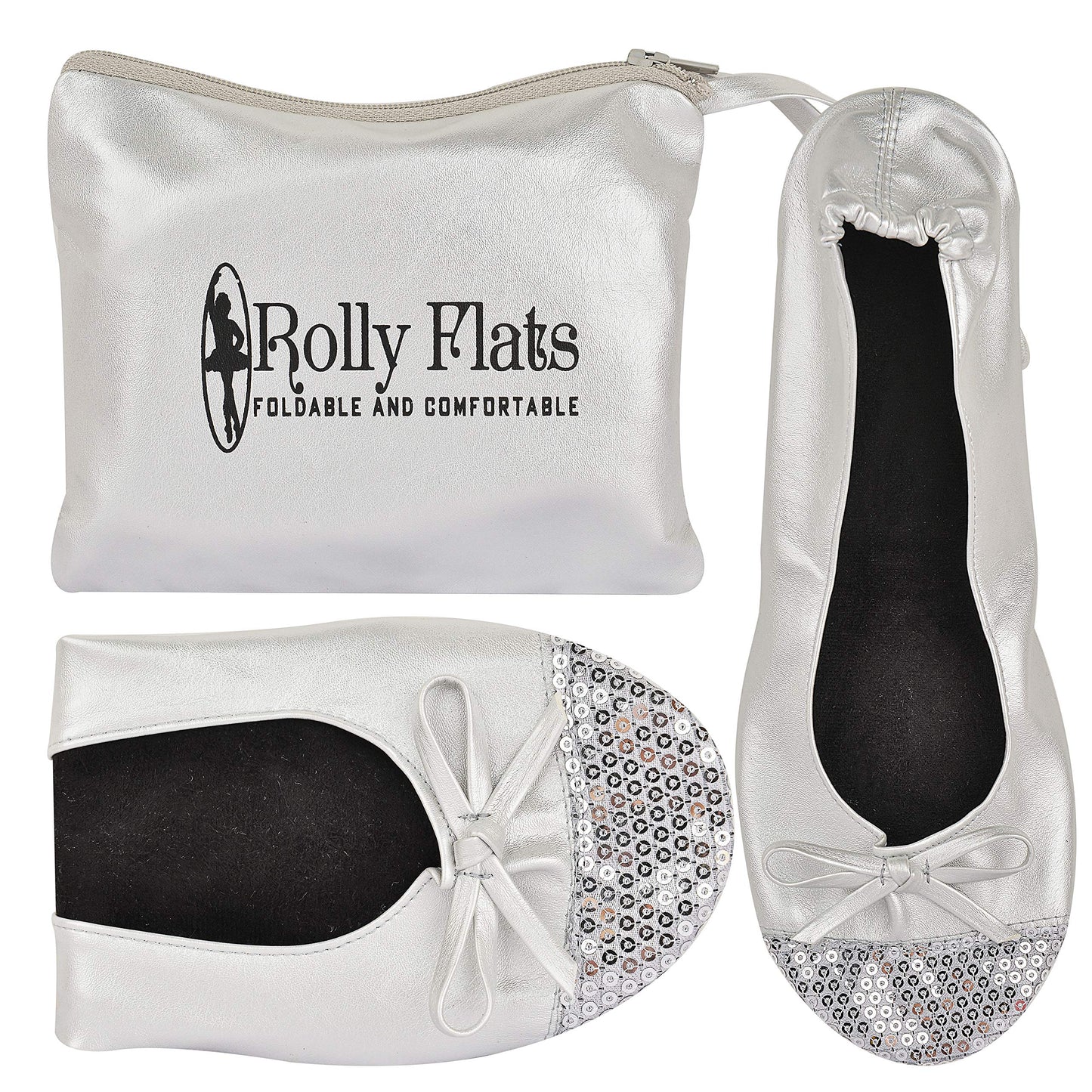 Women Foldable Flat Slipper Shoe-Silver Sequin Tip