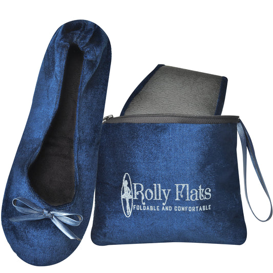 Women Foldable Flat Slipper Shoe-Royal Blue Velvet