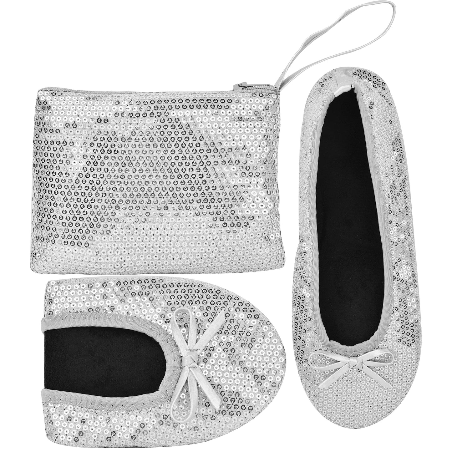 Women Foldable Flat Slipper Shoe-Silver Sequin