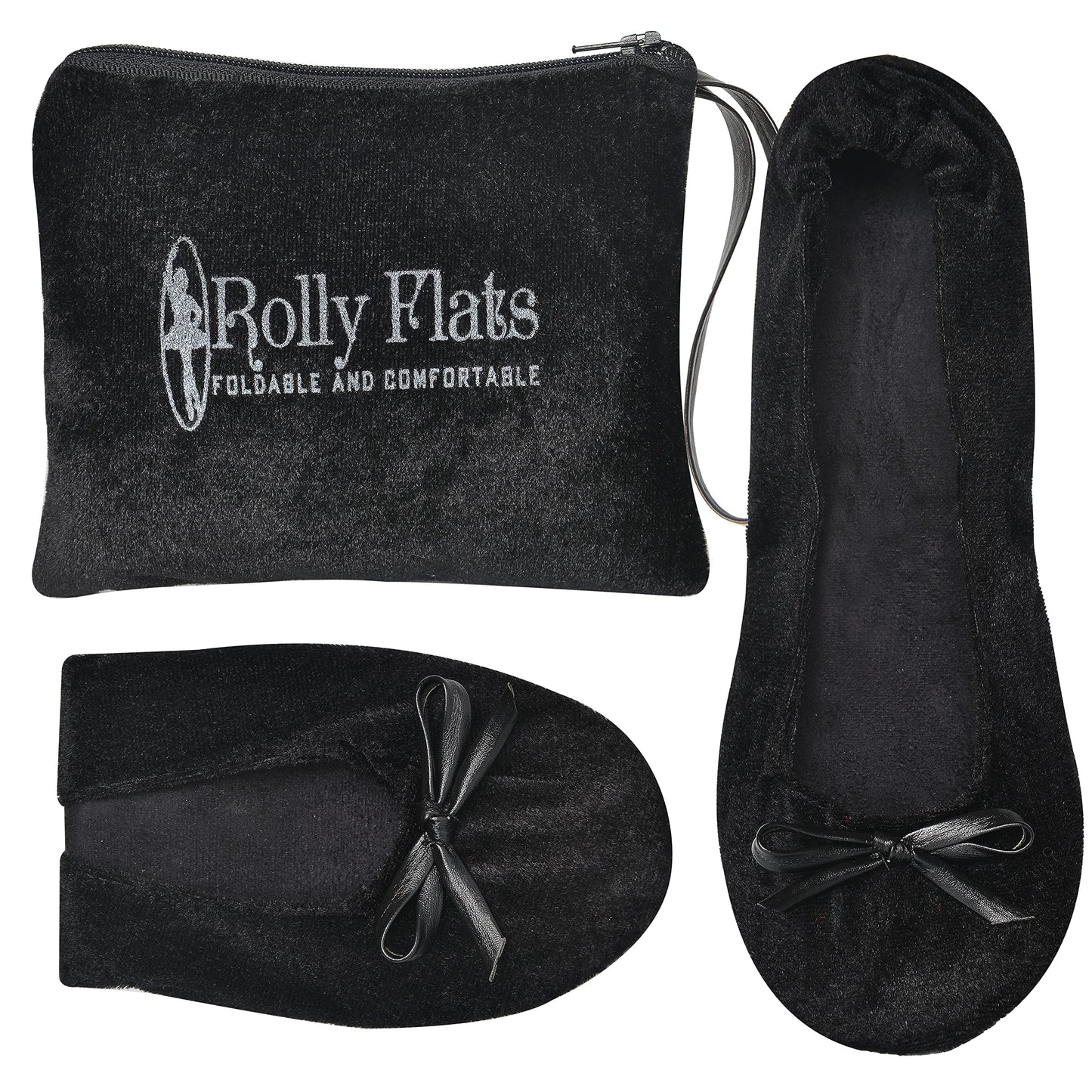 Women Foldable Flat Slipper Shoe-Black Velvet