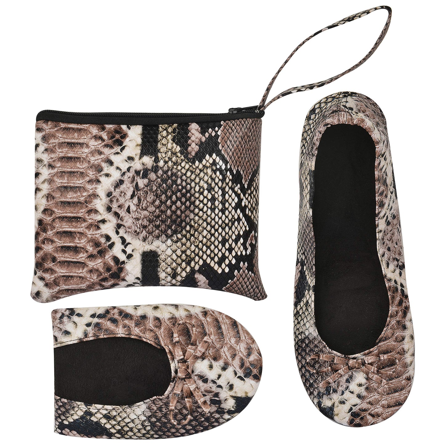 Women Foldable Flat Slipper Shoe-Black Snakeskin