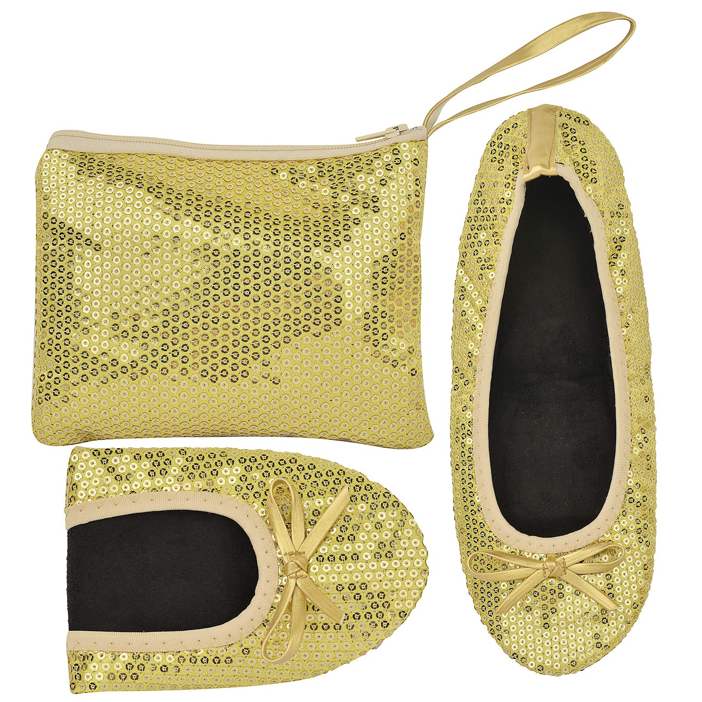 Women Foldable Flat Slipper Shoe-Gold Sequin