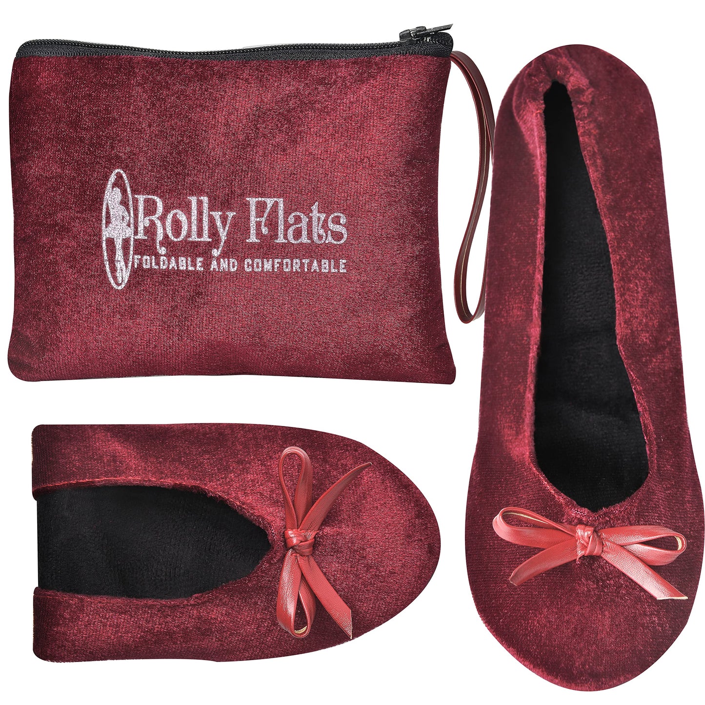 Women Foldable Flat Slipper Shoe-Burgundy Velvet