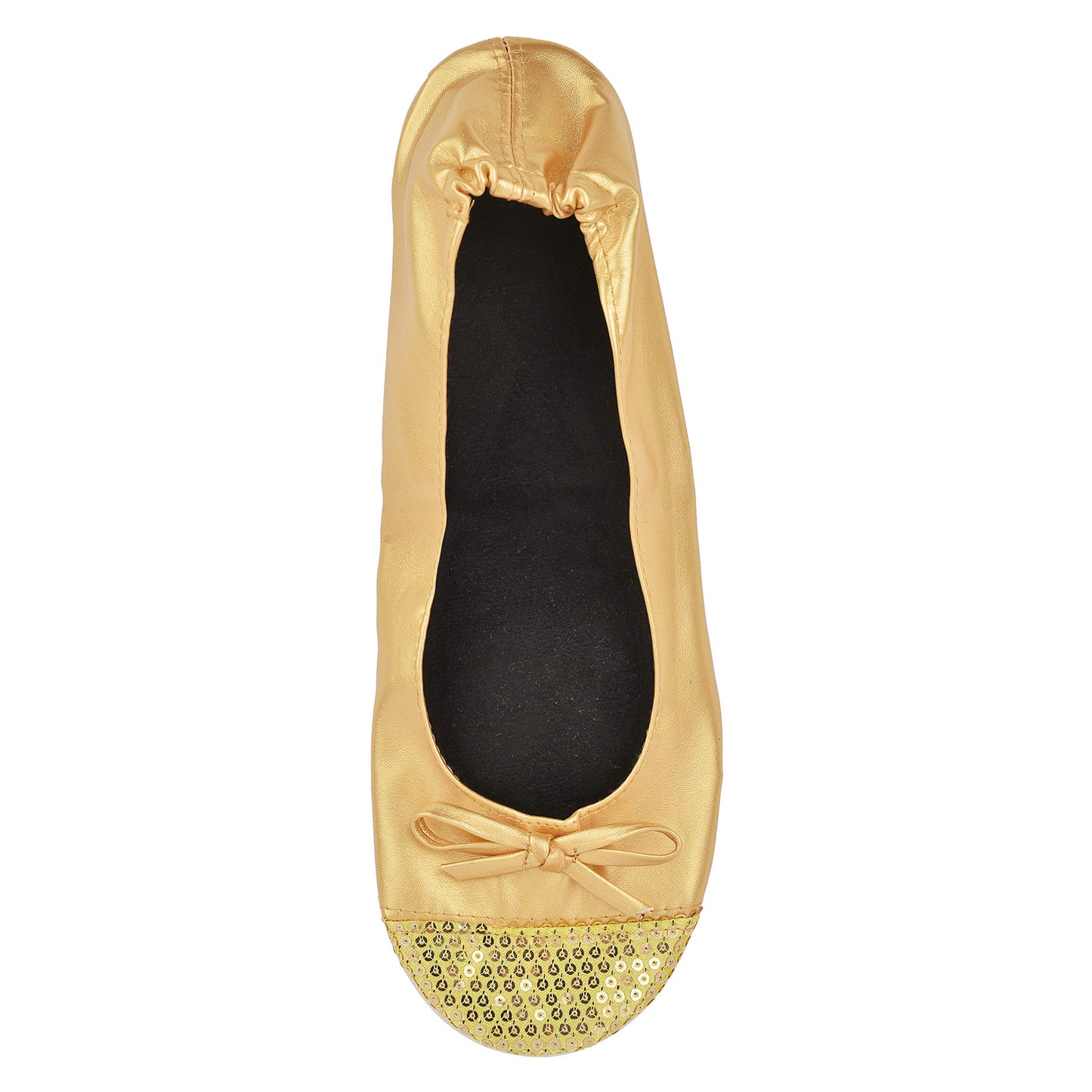 Women Foldable Flat Slipper Shoe-Gold Sequin Tip